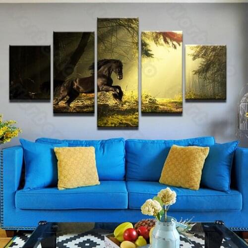 Modern Style Canvas Painting Wall Poster Horse Running In The Forest On Sunshine for Livng Room Bedroom Restaurant Decoration