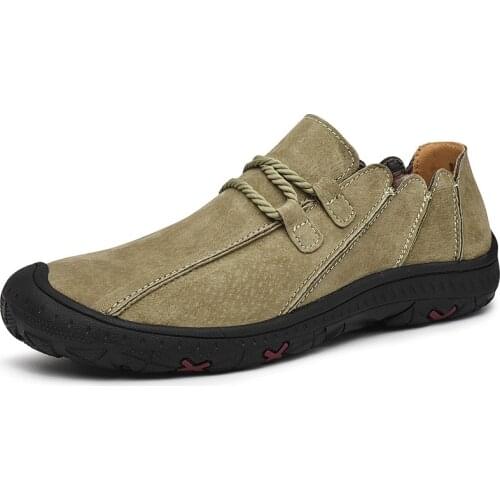 Jumpmore Lightweight Men Casual Shoes Fashion Men Loafers Slip-on Soft Leather Shoes Outdoor Non-slip Walking Loafers Size 38-48