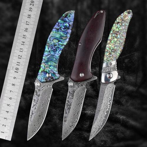 Critical Strike CS Outdoor Pocket Folding Knife Camping Damascus Steel New Zealand Abalone Shellfish With Resin Handle Material