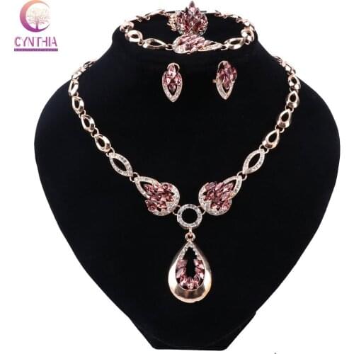 CYNTHIA Classic African Beads Jewelry Sets Gold-color Necklace Set Indian Charm Women Earrings Bracelet Wedding Party