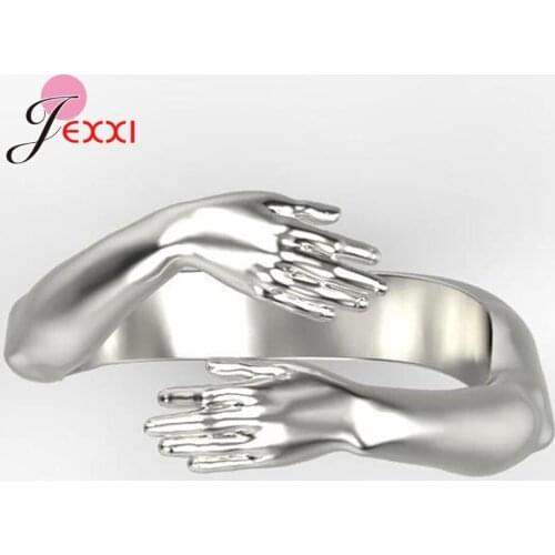 100% 925 Sterling Silver Love Hug Ring Open Stacking Rings For Women Girl Statement Fashion Trend Jewelry Gift Engagement