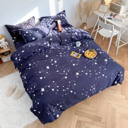Star Print Home Living 3/4Pcs Bedding Sheet Pillow Case Duvet Cover Queen Size and King Size Bedding Sets