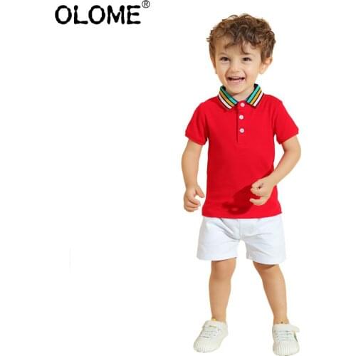 OLOME Summer Children Polo Shirts Sets Boys Short Sleeve T-shirts +Pants Striped Collar Toddler Clothing Sets 2pc Kids Costume