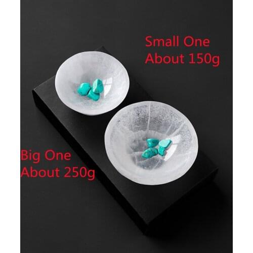 1pc Natural Gypsum Selenite Circular Bowl Ash Tray Crystal Hand Carved Rough Stone Reiki Healing Gemstone Treatment Decorations