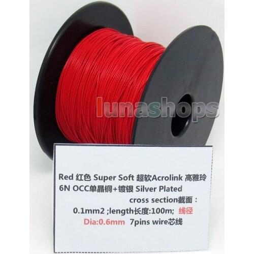 LN004431 Red 10m 30AWG Acrolink Silver Plated + 7n OCC Signal Wire Cable 7/0.1mm2 Dia:0.65mm For DIY Hifi