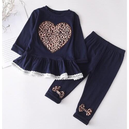 Menoea 1-6Years Newborn Baby Girls Clothes Sets 2PCS Leopard Print Lace Long-Sleeved Love Tops Trousers Pants Autumn Clothes