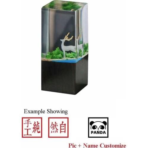 Mini Signature Carved Seal Handmade White Deer Resin Stamps Custom Image Photo Chinese English Name Wooden Stamp Seals Gift