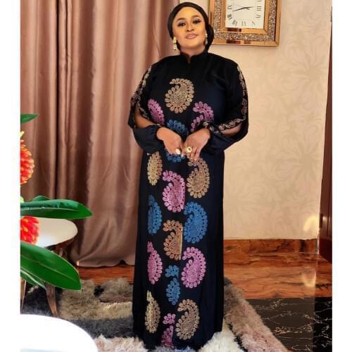 Muslim African Dresses Women Dashiki Party Abaya Maxi Dress Diamond Black Elegant Party Long Sleeve Dress Vintage Robe Clothing