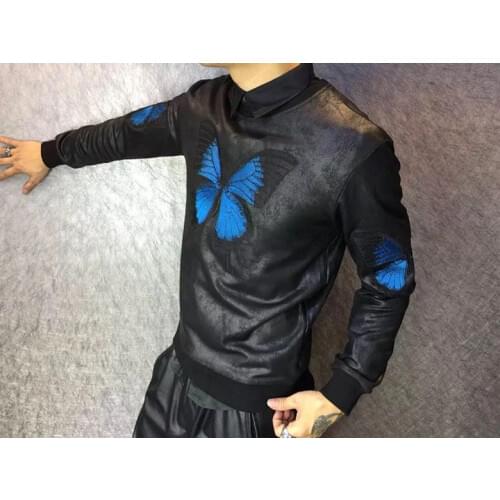 Ink Original Spring Major Exquisite Personality Embroidery Butterfly Round Neck Man Pullover Thin sweatshirt