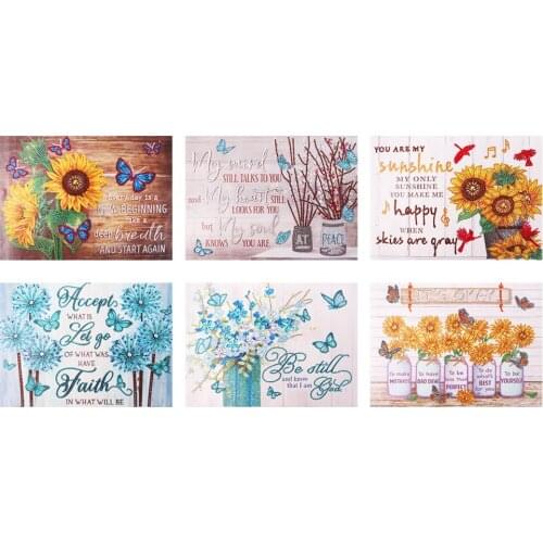 DIY 5D Mosaic Part Drill Special Shape Diamond Resin Painting Kit English Letters Flower Rhinestone Drawing Room Decor Gift