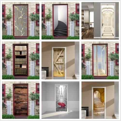 Wood Door Sticker Home Decor Self-adhesive Waterproof Wallpaper DIY PVC Poster Living Room Decoration Beach Wall Art Mural Decal