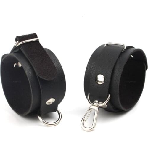 Genuine Leather Handcuffs Couples Erotic BDSM Flirting Bondage Metal Chains Dog Slave Game Adults Sex Toys Accessories Handcuffs