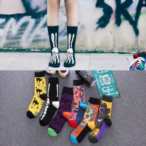 Art Socks Womens Happy Socks Mens Cotton Printed Skull Cool Girls Cool Fashion Street Clothing Popular Japan and South Korea