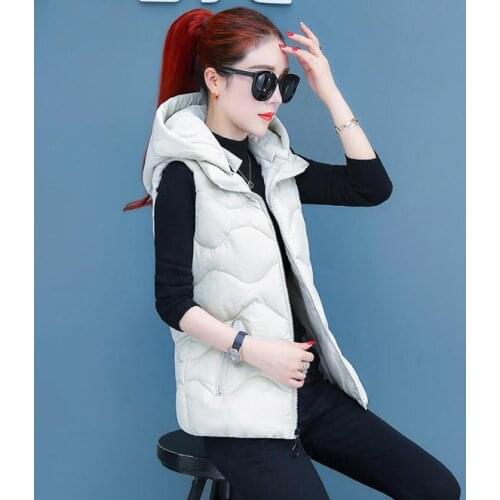 Newest L/3Xl Women Hooded Sleeveless Autumn Winter Cotton Jacket Famle Mujer Vest Snow Wear Hooded Solid Color Waistcoats K1393
