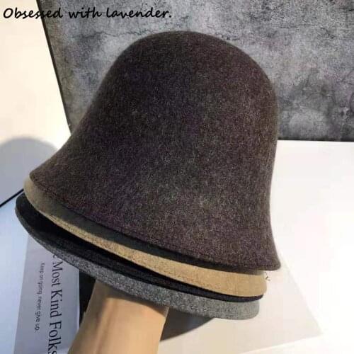 Obsessed with lavender.High end Wool Beggar Hat Womens Barrel Hat Bowl Hat Korea Japan Fall/Winter Lampshade Retro Bell Wool