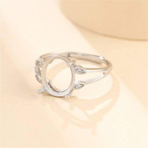 Ring Setting for 9x11mm Oval Cabochons Ring Base White Gold Plated 925 Silver Zircon Adjustable Ring Blank SR0228
