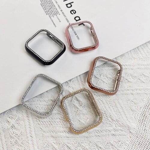 Plastic protective Case frame with stone For Apple Watch band bumper40mm 44mm 38mm 42mm for iwatch se 6 5 4 3 2 1 cover