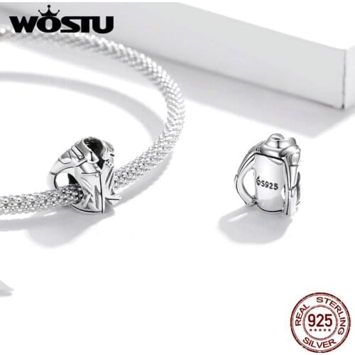 WOSTU Biker Jacket Beads 925 Sterling Silver Rider Clothes Charms Pendant Fit Bracelet Necklace Jewelry DAC385