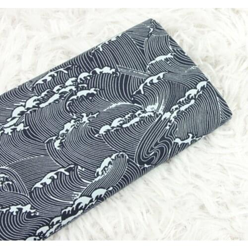 Half Meter 100% Cotton Fabric Soft Breeze Sea Wave Print For Handmade DIY Bag Garment Dress Children Cloth CR-694