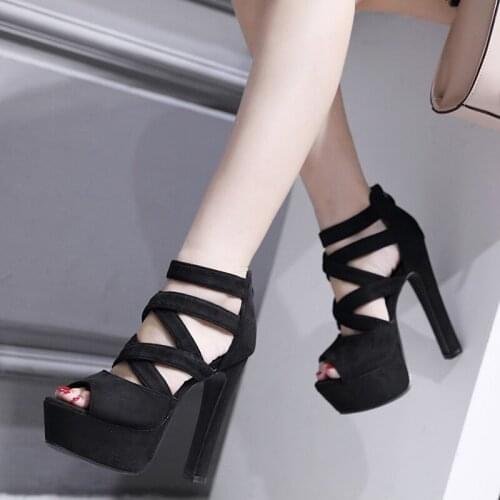 Spring Summer Fashion Thick With Sandals Fish Mouth Shoes High-heeled Nightclub Fashion Zipper Women Peep Toe Hollow Out Sandals