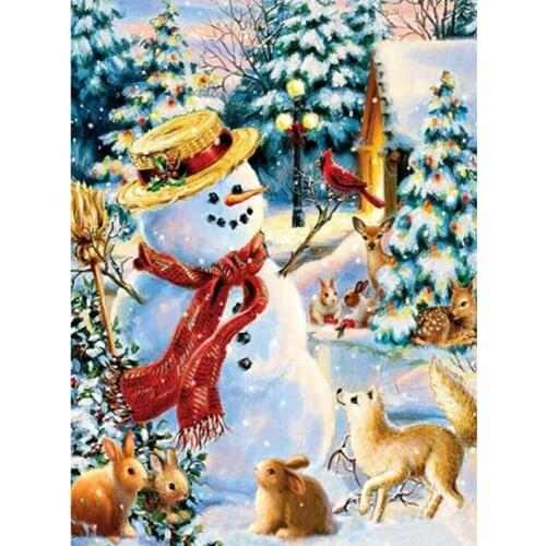 DIY Diamond Embroidery Round Drill Cross Stitch 5D Diamond Painting Snowman Rhinestone Mosaic Painting Pasted Christmas Decor