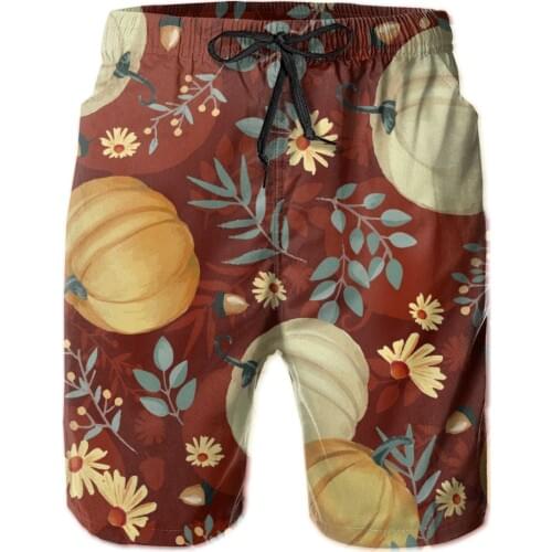 Autumn Pumpkins With Sunflowers Maroon Quick Dry Shorts For Men Swimwear Man Swimsuit Swim Trunks Summer Bathing Beach Wear