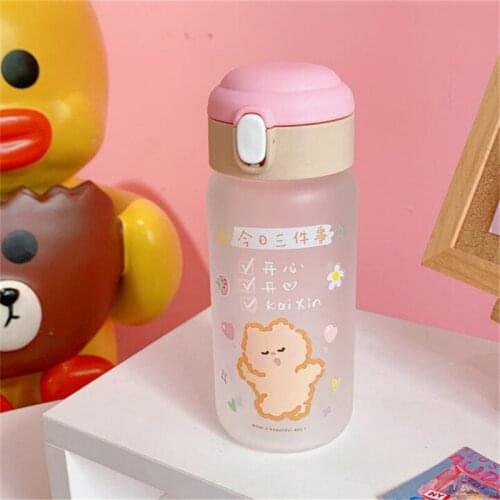 Kawaii Bear Glass Water Bottles Cute Cartoon Cup With Straw Portable Leakproof Kids Water Bottle For Girls School Drinking Cup