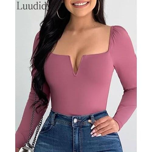 Women V Cut Long Sleeve Casual Top