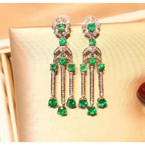 Green Emerald gemstone stud earring for women silver fine jewelry certified natural gem classic green color 925 silver stud ear