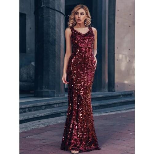 Sexy Deep V Neck Mermaid Evening Dress with Sequin