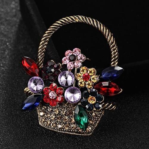 Zlxgirl Nice Flower baskets pin brooch womens party gifts Cheap price Rhinestone Hijab Pins Women Bags Accessories Small Broch