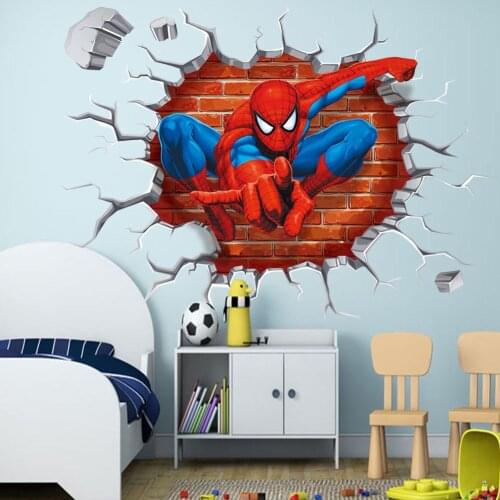 Famous Cartoon Movie Spiderman Wall Stickers For Kids Rooms Boys Gifts Through Wall Decals Home Decor Accessories Mural