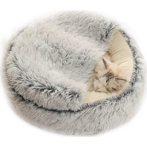 2 In 1 Cat Bed Round Plush Cat Warm Bed House Soft Long Plush Pet Dog Bed For Small Dogs Cat Nest Cat Bed Cushion Sleeping Sofa