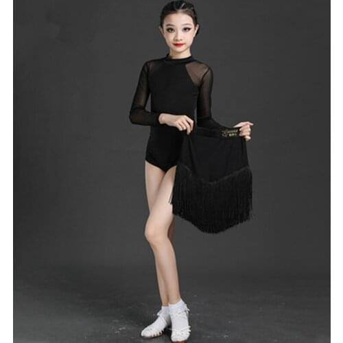 2021 Black suits Latin Performance Summer Childrens Girls Practise Training Dress Dancing Clothing Stage Performance Uniforms