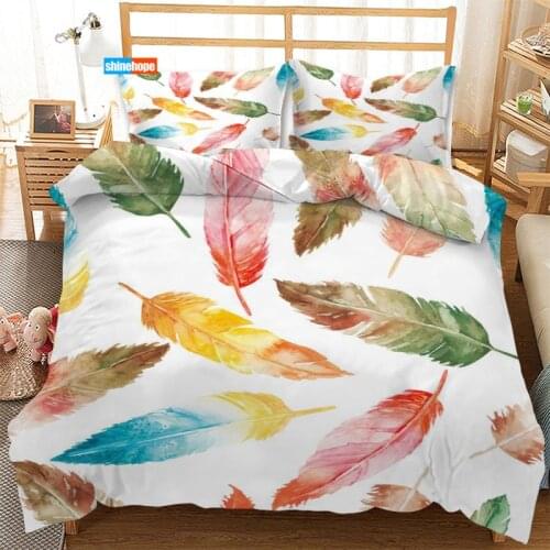 3 Pcs Luxury Duvet Cover Set Fashion Color Feather Pattern Bedding Sets Comforter Duvet Cover Pillowcase Home Textiles