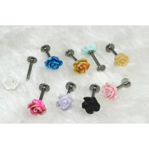 50pcs Body Piercing Jewelry -16gX8mm Flower Lip Labret Ring Cheek Bar Lip Piercing Ear Helix Tragus Cartilage Diath Studs Mix