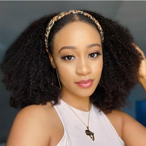 Afro Kinky Curly Headband Wig Human Hair Brazilian Headband Wigs for Women Human Hair Machine Wig with Band