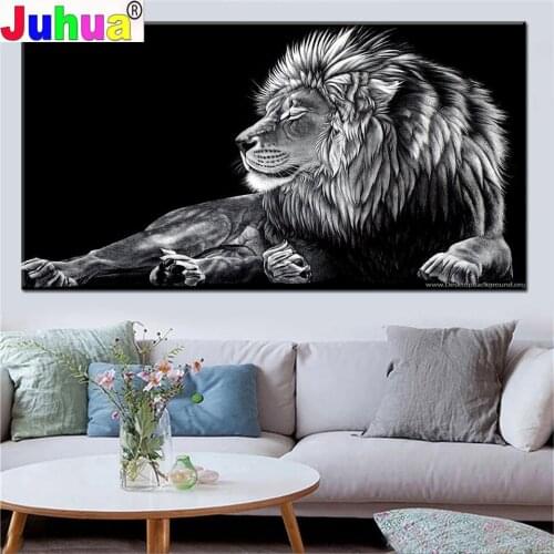 Big Size DIY 5D Diamond Painting Black Lion Lying down Full Square Round Drill Mosaic Cross Stitch Diamond Embroidery Animal Art
