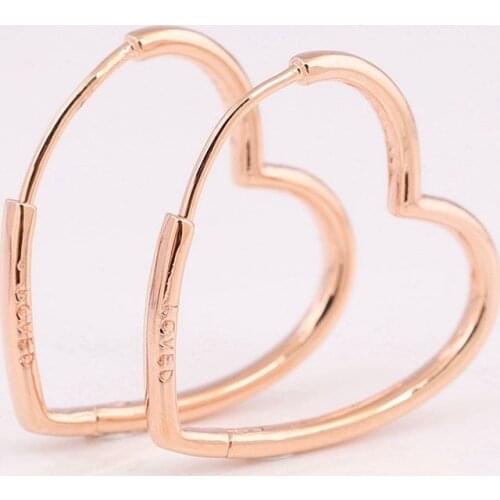 Authentic S925 Silver Asymmetrical Heart Hoop Earrings For Women Wedding Gift fit Lady Fine Jewelry
