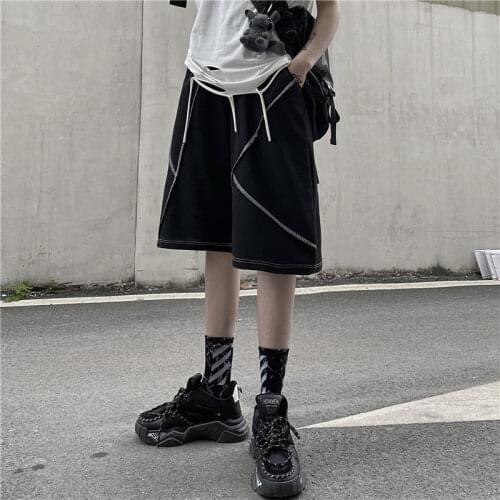 Straight Cargo Pants Womens Korean Harajuku Black Series Knee Length Pants Hip Hop Mens and Womens Loose Female Casual Shorts