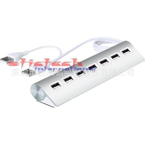 By dhl or ems 100 pcs Wholesale High Speed Micro Mini Aluminum Alloy 7 Ports USB 2.0 Hub For Apple Mac PC Laptop Accessories