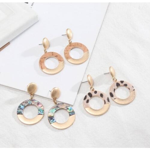 Two Tone Mixed Metal Abalone Circle Earrings New Vintage Gold Color Zebra Metal Splice Round Earrings Boutique Jewelry Wholesale