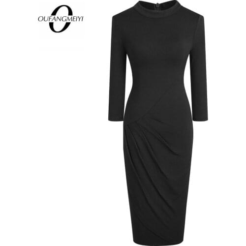 Elegant Women O-Neck Work Black Classic Morden Slim Office Lady Pencil Dress EB514
