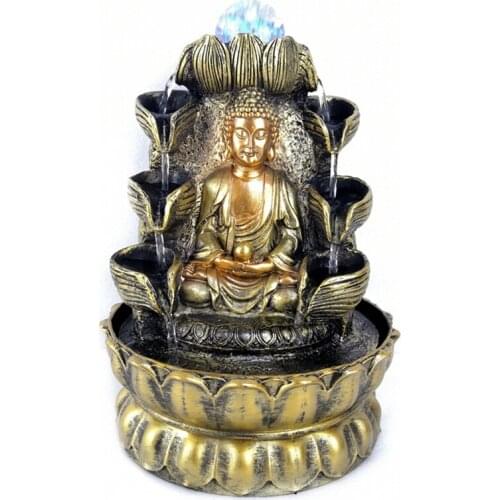 Zen Water Sound Desktop Waterfall Fountain Lucky Feng Shui Ball Fountains Gold Buddha Statue Lotus Peaceful Home Decoration