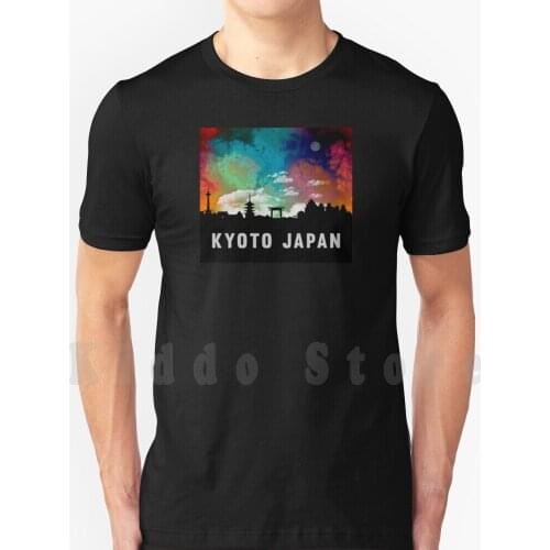 Kyoto Japan Skyline Cityscape T Shirt Print For Men Cotton New Cool Tee Japan Kyoto Skyline Silhouette Cityscape Urban Landmark