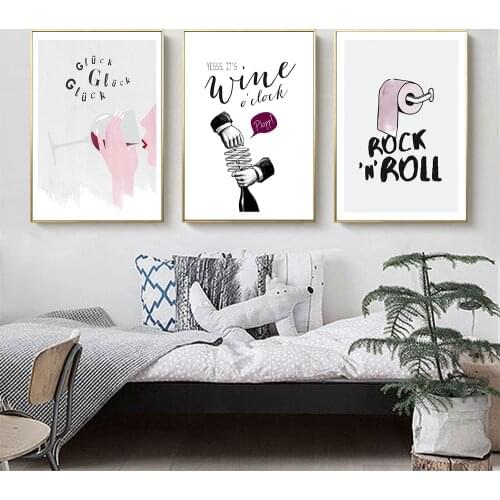 Canvas Painting Cartoon Nordic Glück Wine Glass Poster Wall Art Prins Pumping Paper Pictures For Living Room Modern Decor