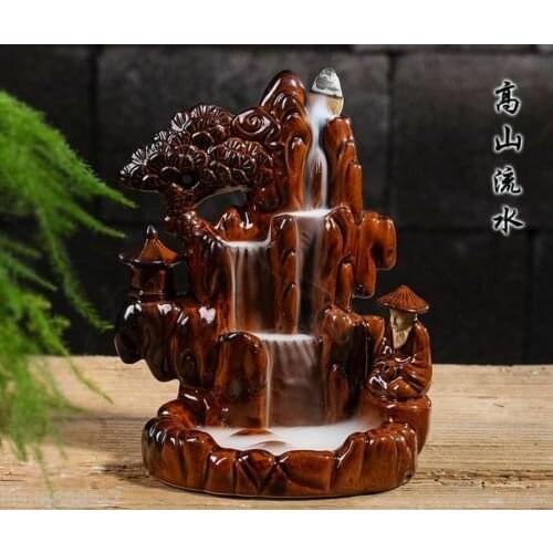 Fambe Ceramic Mountain Water Old man Smoke Backflow Cone Incense Burner