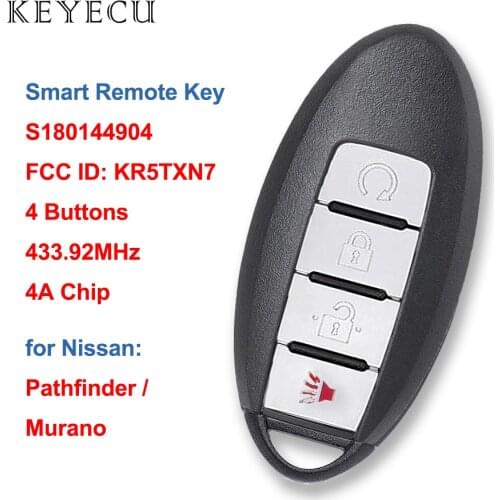 Keyecu S180144904 Smart Remote Key Fob 4 Buttons 433.92MHz 4A for Nissan Murano Pathfinder 2019 2020 FCC ID: KR5TXN7