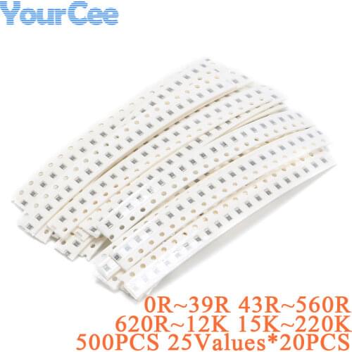 1lot 0603 SMD Resistor Kit Assorted Kit 5% Sample Kit Sample bag 25valuesx20pcs=500pcs