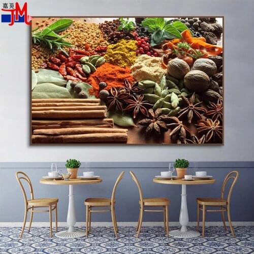 Square Drill Diamond Painting Seasoning, Star Anise Cinnamon Spice Full Round Diamond Embroidery 5D Kitchen Restaurant Artwork